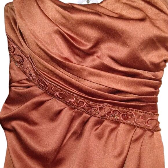 David's Bridal Boho Copper Bridesmaid Dress Rust Orange Satin Prom Strapless - Picture 5 of 8